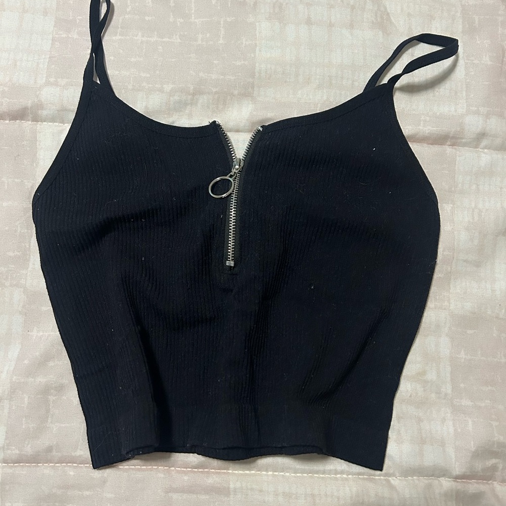Black Zipper Front Women's Top
